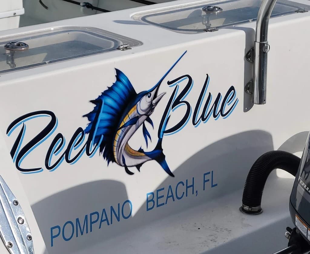 Reel Blue lettering, Pompano Beach, FL